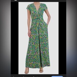 Vince Camuto Multicolor Leaf-Print Wide Leg Jumpsuit